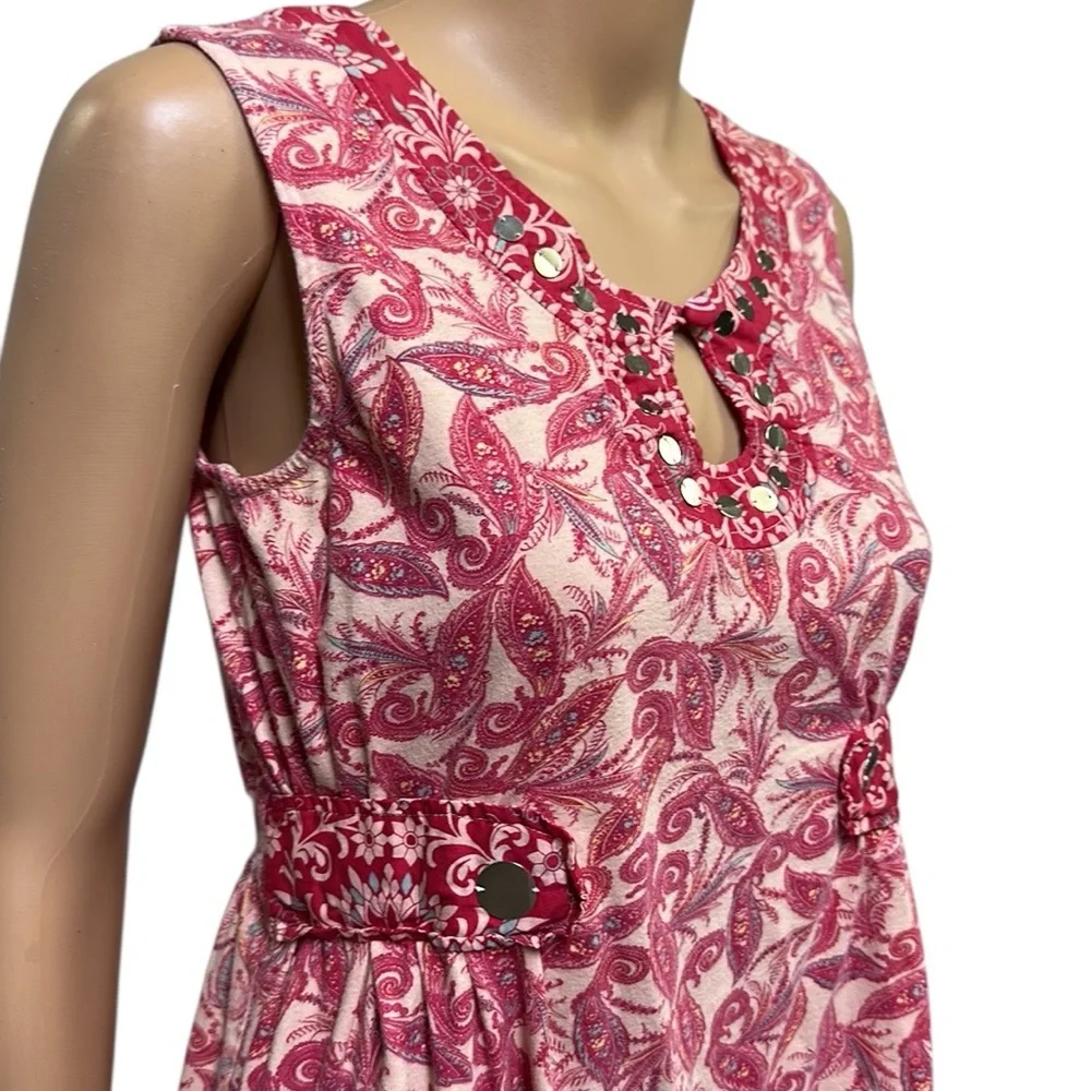 One World Cotton Paisley Print Sleeveless Embellished Tunic Top Blouse Womens S
